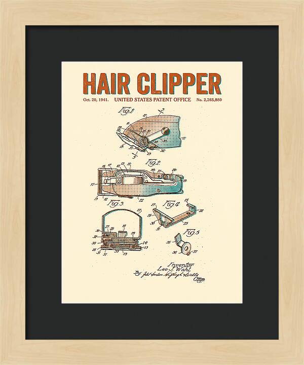 Hair Clipper Retro Patent Us2265880a