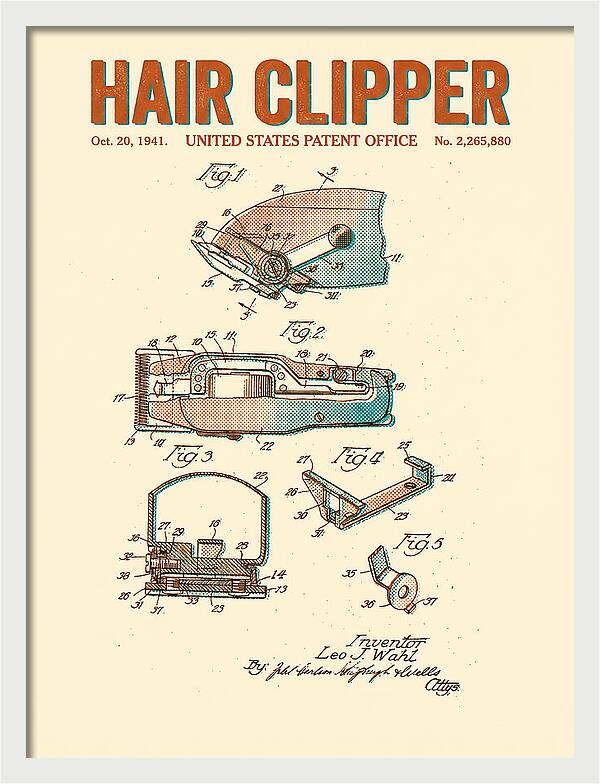 Hair Clipper Retro Patent Us2265880a