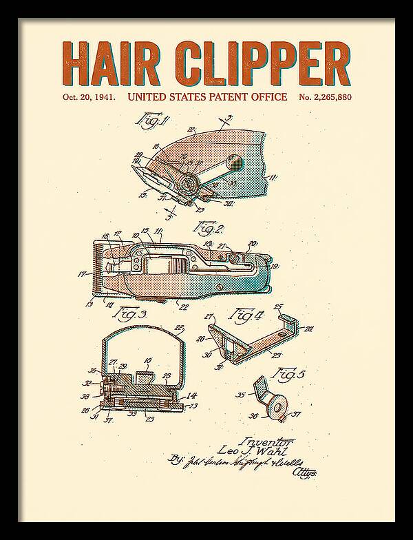 Hair Clipper Retro Patent Us2265880a