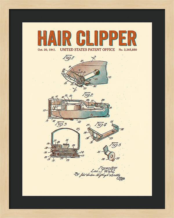 Hair Clipper Retro Patent Us2265880a