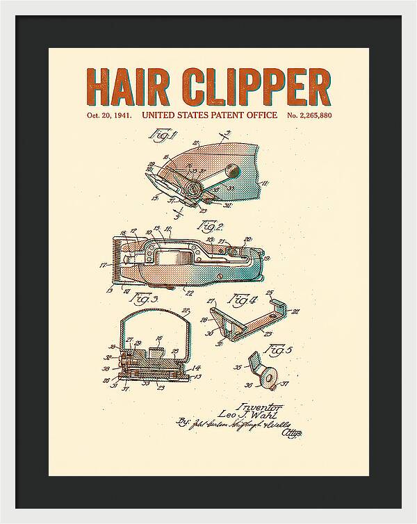 Hair Clipper Retro Patent Us2265880a