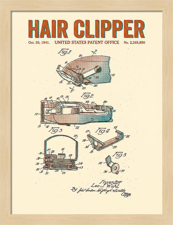 Hair Clipper Retro Patent Us2265880a
