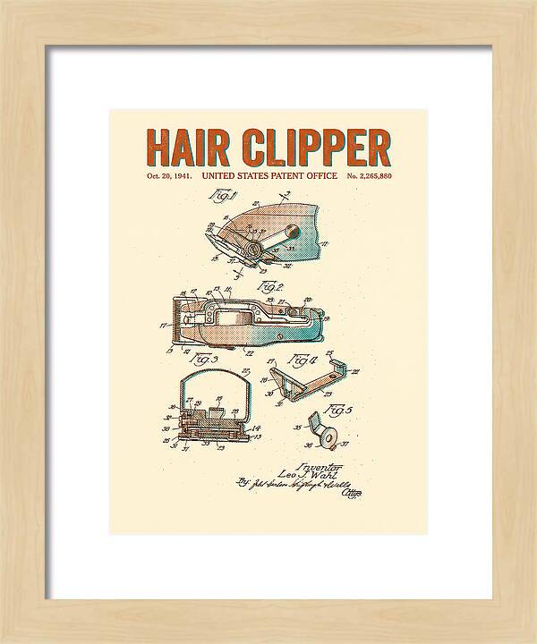 Hair Clipper Retro Patent Us2265880a