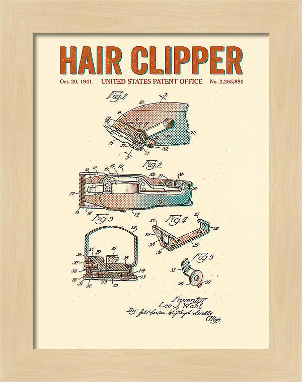 Hair Clipper Retro Patent Us2265880a
