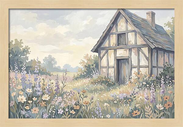 Halftimbered Cottage Surrounded By Wildflowers