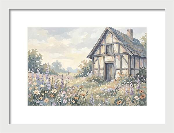 Halftimbered Cottage Surrounded By Wildflowers