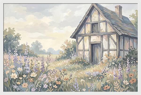Halftimbered Cottage Surrounded By Wildflowers