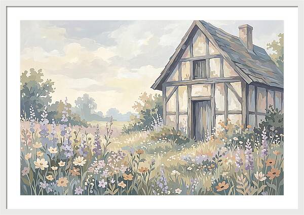 Halftimbered Cottage Surrounded By Wildflowers