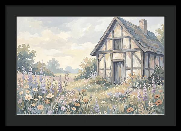 Halftimbered Cottage Surrounded By Wildflowers
