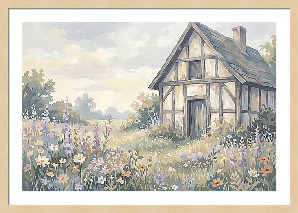 Halftimbered Cottage Surrounded By Wildflowers