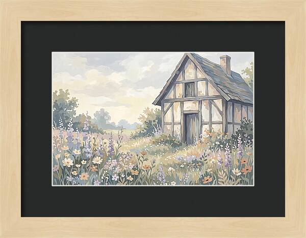 Halftimbered Cottage Surrounded By Wildflowers