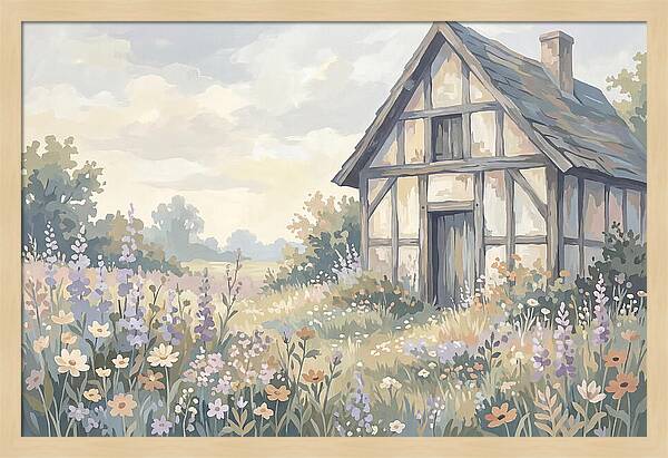 Halftimbered Cottage Surrounded By Wildflowers