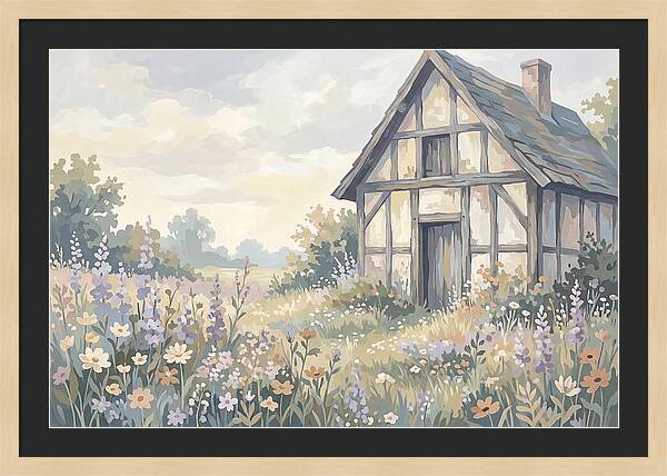 Halftimbered Cottage Surrounded By Wildflowers