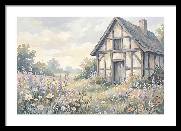 Halftimbered Cottage Surrounded By Wildflowers