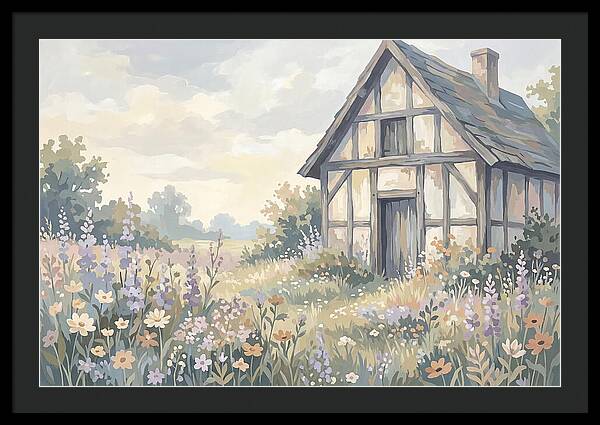 Halftimbered Cottage Surrounded By Wildflowers