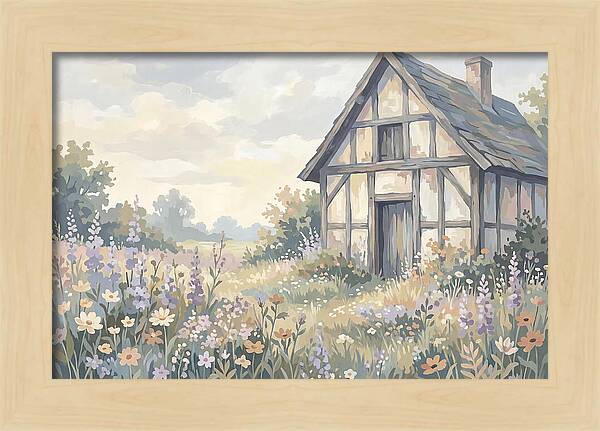 Halftimbered Cottage Surrounded By Wildflowers