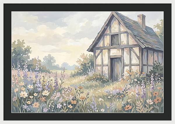 Halftimbered Cottage Surrounded By Wildflowers