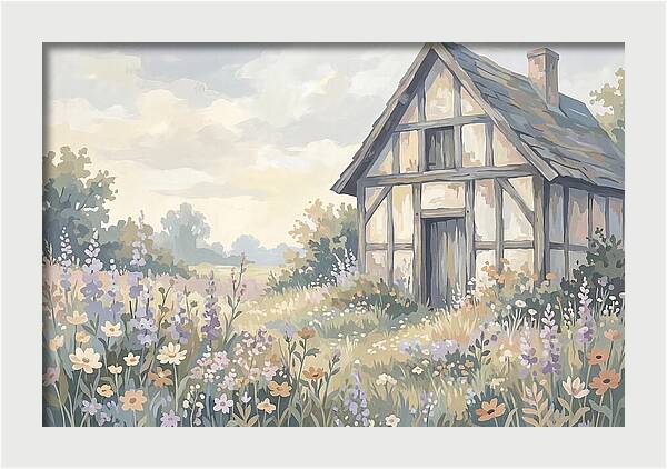 Halftimbered Cottage Surrounded By Wildflowers