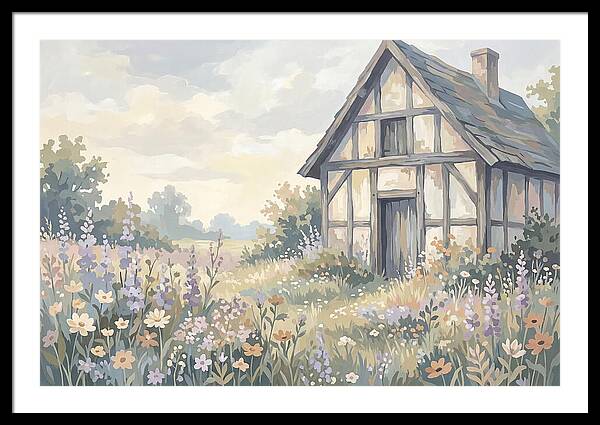 Halftimbered Cottage Surrounded By Wildflowers