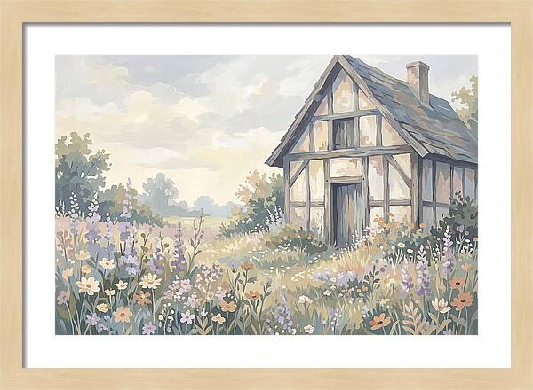 Halftimbered Cottage Surrounded By Wildflowers