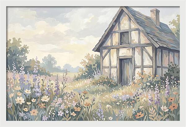 Halftimbered Cottage Surrounded By Wildflowers