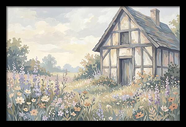Halftimbered Cottage Surrounded By Wildflowers