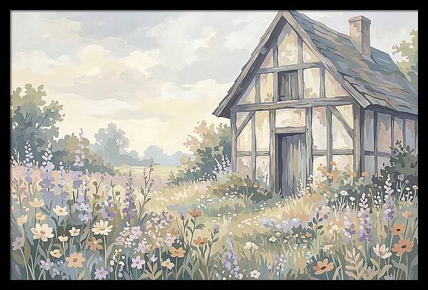 Halftimbered Cottage Surrounded By Wildflowers