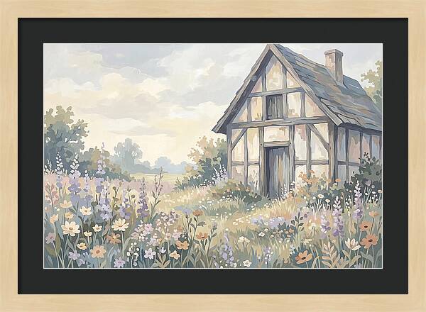 Halftimbered Cottage Surrounded By Wildflowers