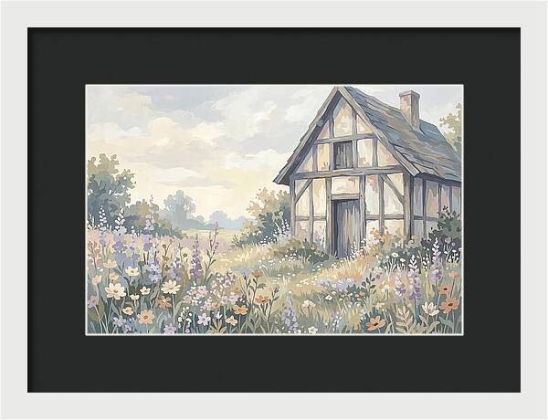 Halftimbered Cottage Surrounded By Wildflowers
