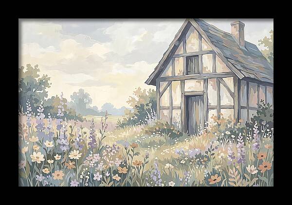 Halftimbered Cottage Surrounded By Wildflowers