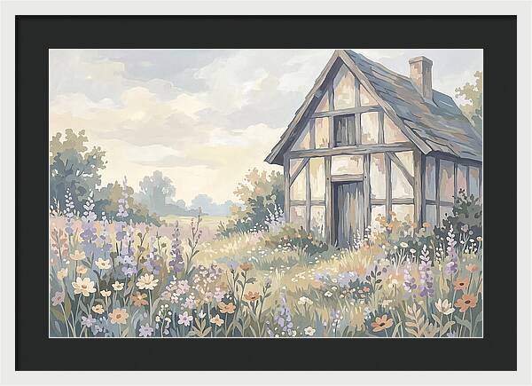 Halftimbered Cottage Surrounded By Wildflowers