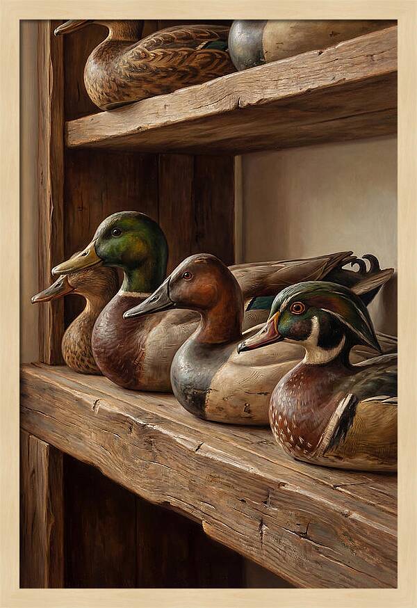 Hand Carved Decoy Ducks Display
