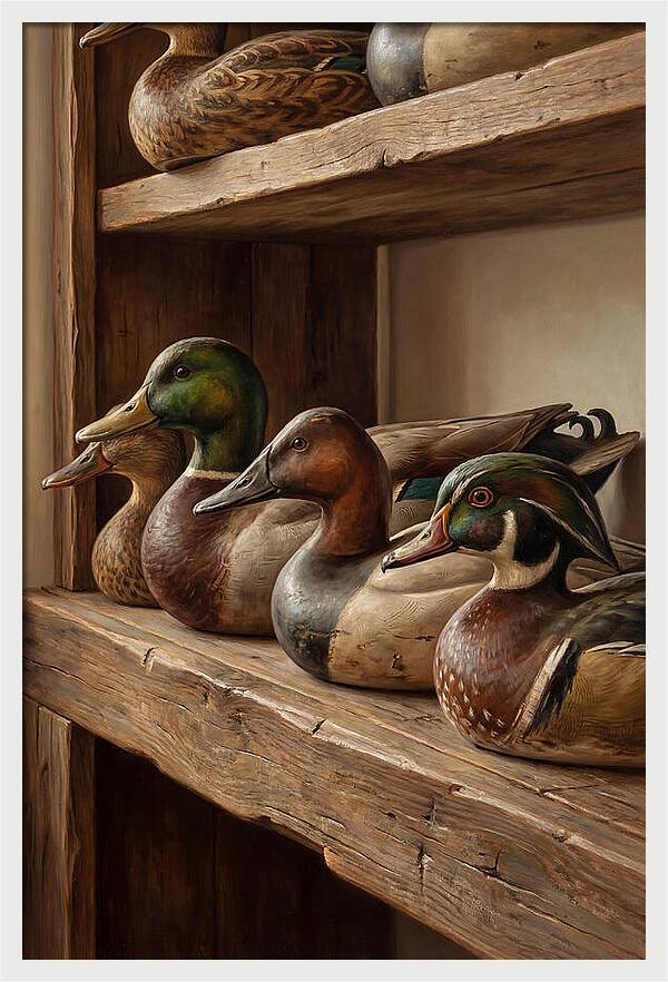 Hand Carved Decoy Ducks Display