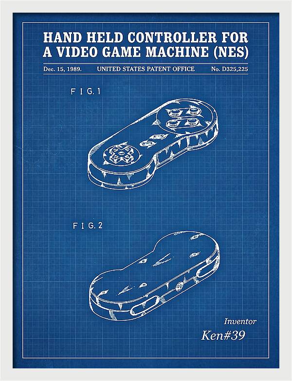 Hand Held Controller For A Video Game Machine Snes Blueprint Patent Usd325225s