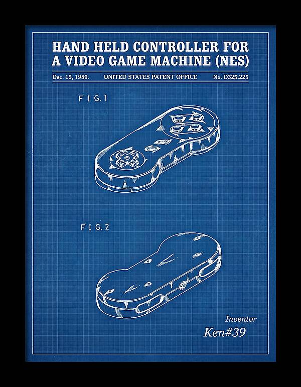 Hand Held Controller For A Video Game Machine Snes Blueprint Patent Usd325225s