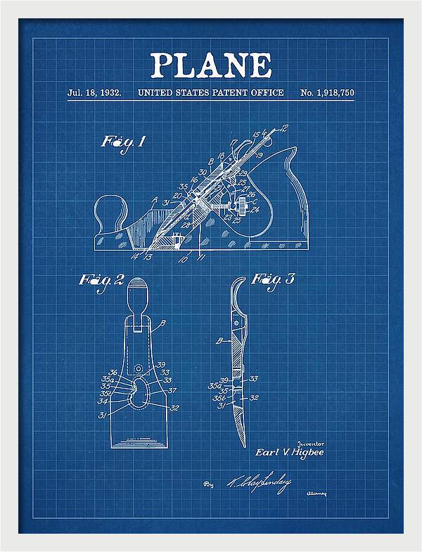 Hand Plane Blueprint Patent Us1918750a