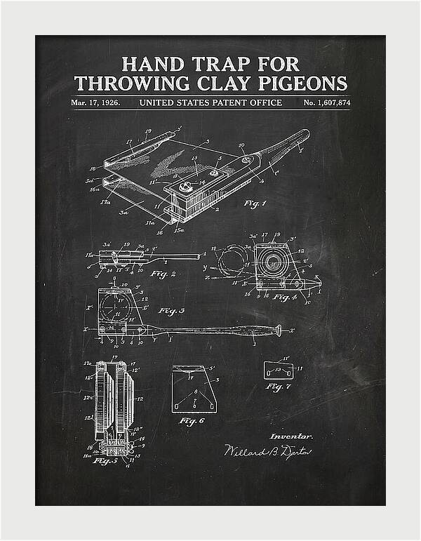 Hand Trap For Throwing Clay Pigeons Chalkboard Patent Us1607874a