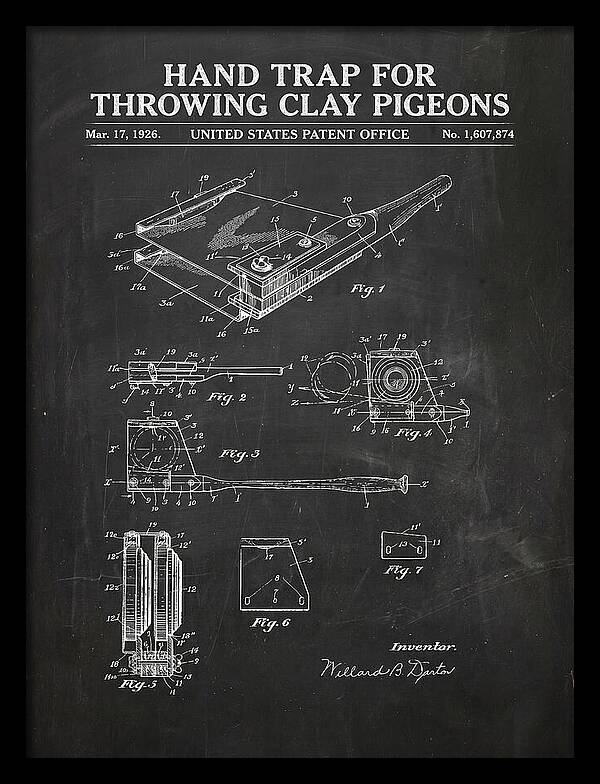 Hand Trap For Throwing Clay Pigeons Chalkboard Patent Us1607874a