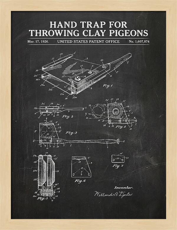 Hand Trap For Throwing Clay Pigeons Chalkboard Patent Us1607874a