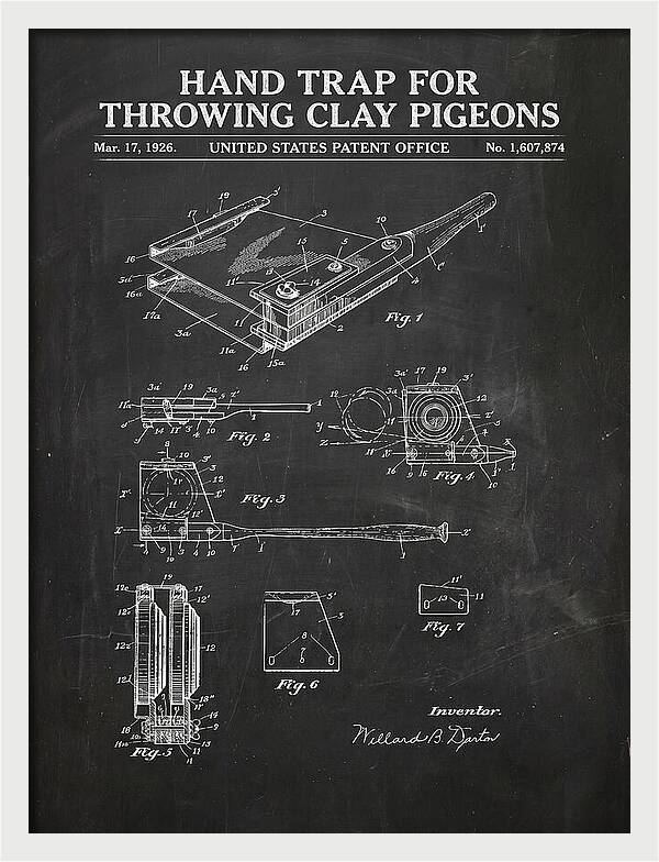 Hand Trap For Throwing Clay Pigeons Chalkboard Patent Us1607874a