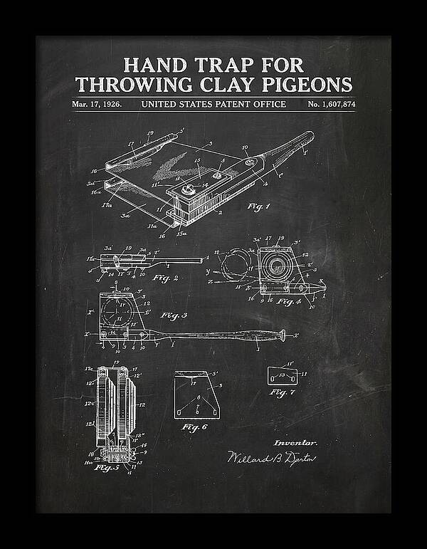 Hand Trap For Throwing Clay Pigeons Chalkboard Patent Us1607874a