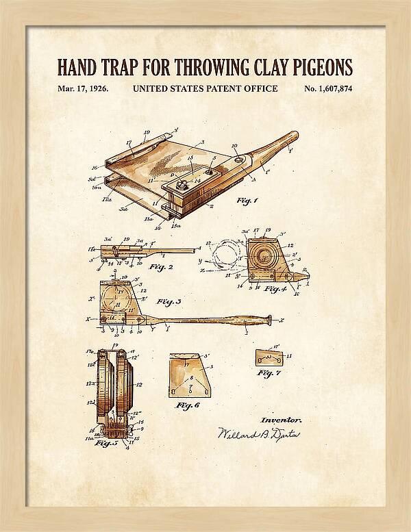 Hand Trap For Throwing Clay Pigeons Watercolor Patent Us1607874a