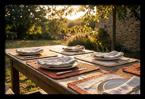 Hand Woven Placemats On Farmhouse Table