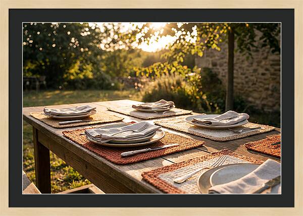 Hand Woven Placemats On Farmhouse Table