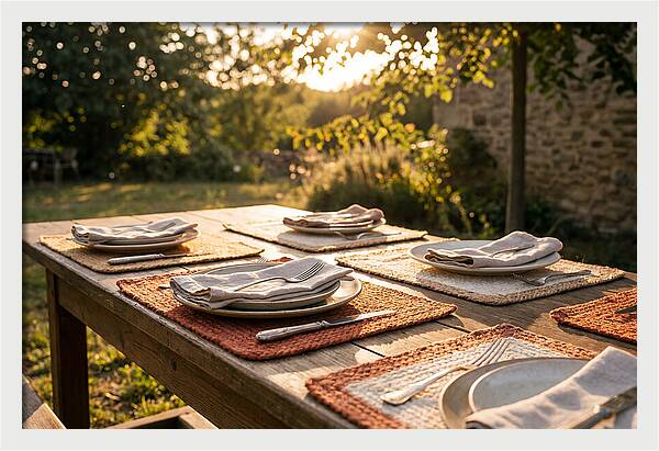 Hand Woven Placemats On Farmhouse Table