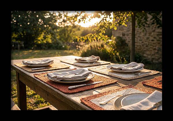 Hand Woven Placemats On Farmhouse Table