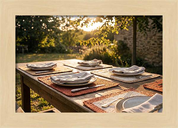 Hand Woven Placemats On Farmhouse Table