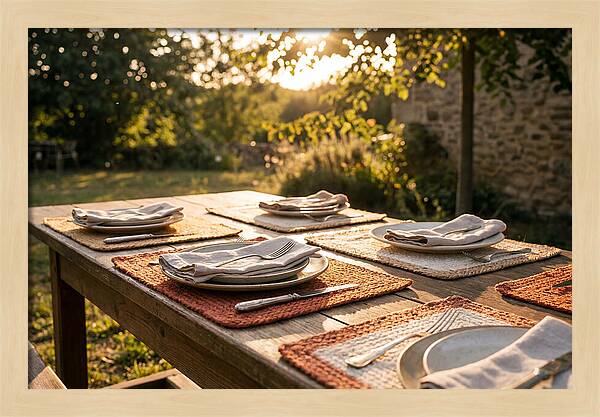Hand Woven Placemats On Farmhouse Table