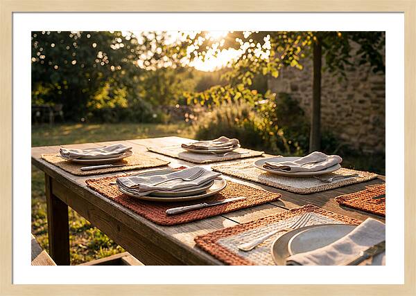 Hand Woven Placemats On Farmhouse Table