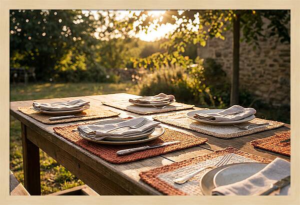 Hand Woven Placemats On Farmhouse Table